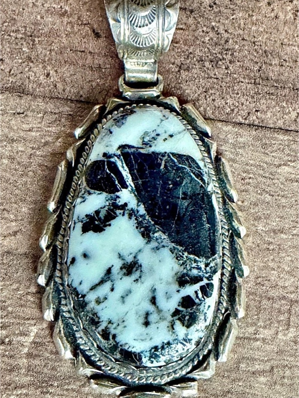 White Buffalo Sterling Silver Stamped Pendant